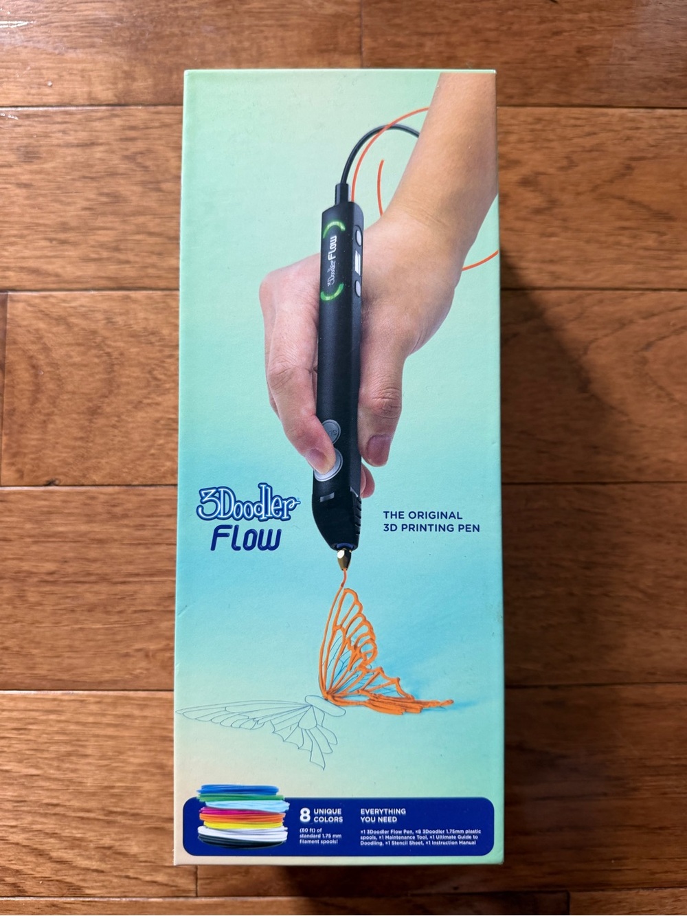 NEW in box 3Doodler Flow 3D Printing Pen in Black with extra filament and mat